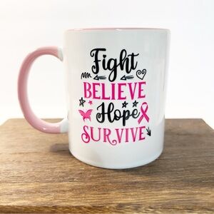 Breast Cancer Awareness Mug 🎀 Fight Believe Hope Survive Pink Ribbon Coffee Cup
